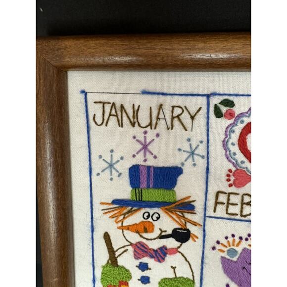 Vintage 1981 Dimensions Needlepoint Framed Embroidery Completed Months Activity - Picture 3 of 5